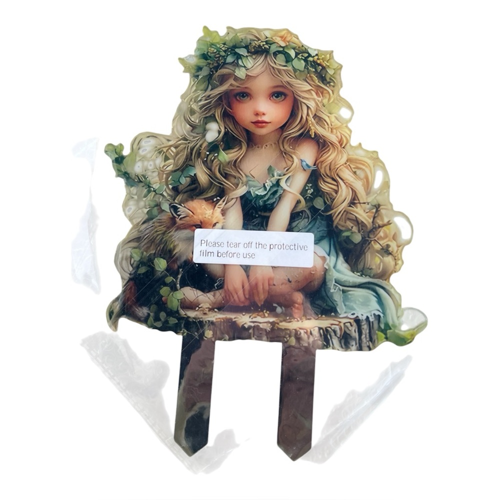 Fairy Garden Stake Acrylic Pixie Girl Fox Outdoor Yard Decor Cottagecore - Picture 2 of 4